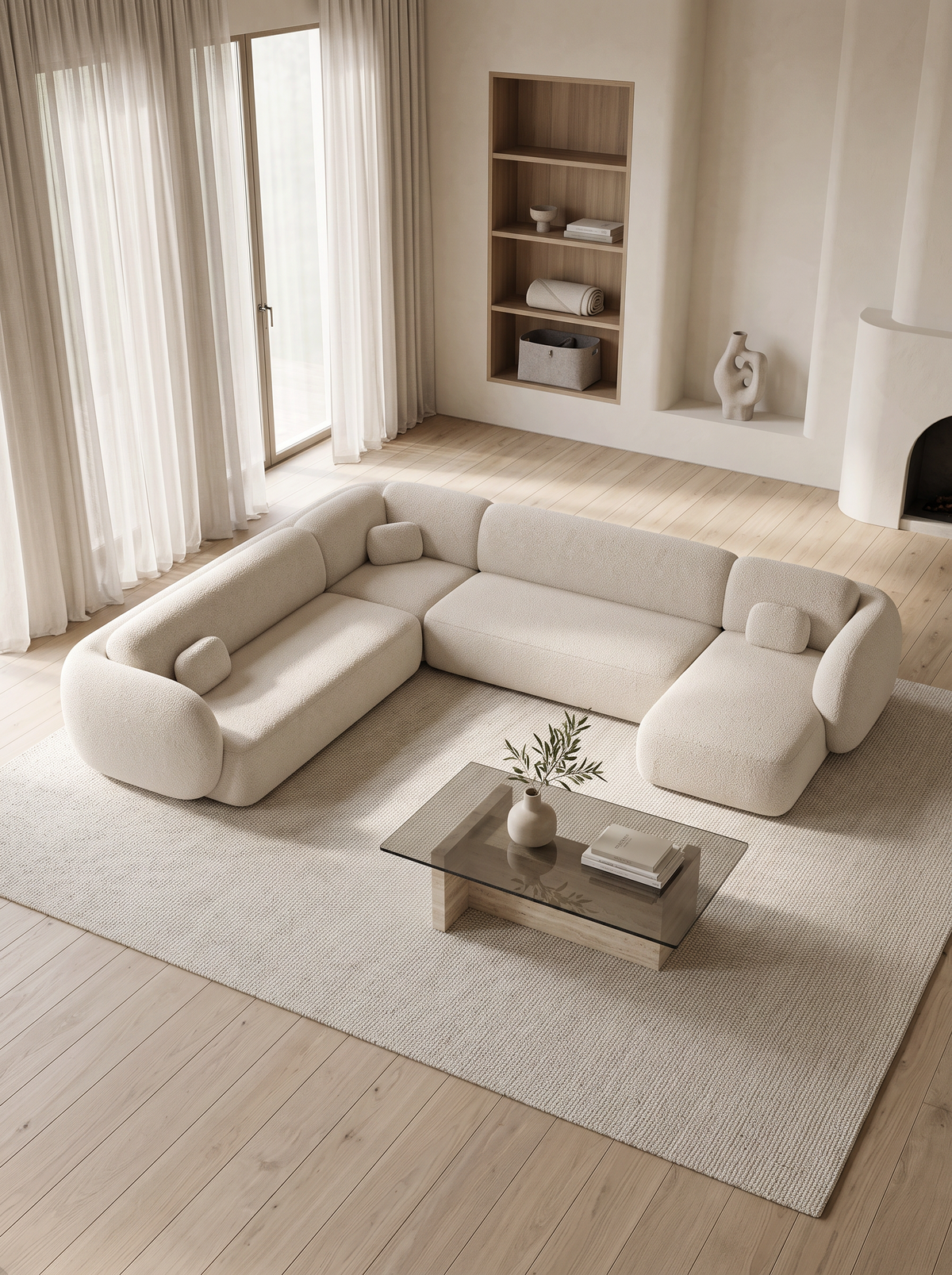 
Canapé panoramique design 7 places « Avella XXL » avec revêtement bouclé - Bouclé Toffee / Côté long gauche