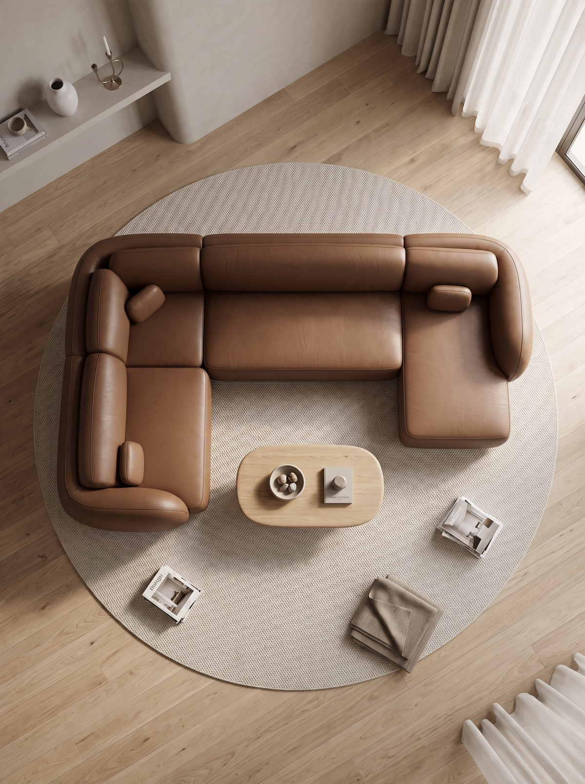 
Canapé panoramique design 7 places en cuir véritable « Avella XXL » - Cuir véritable Choco Brown / Côté long gauche