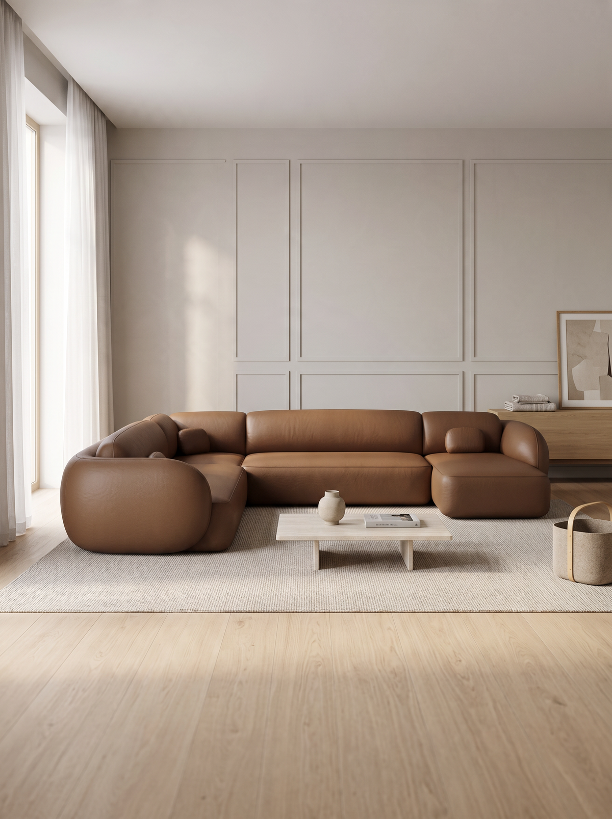 
Divano panoramico di design a 7 posti in vera pelle «Avella XXL» - Vera pelle Choco Brown / Lato lungo a sinistra