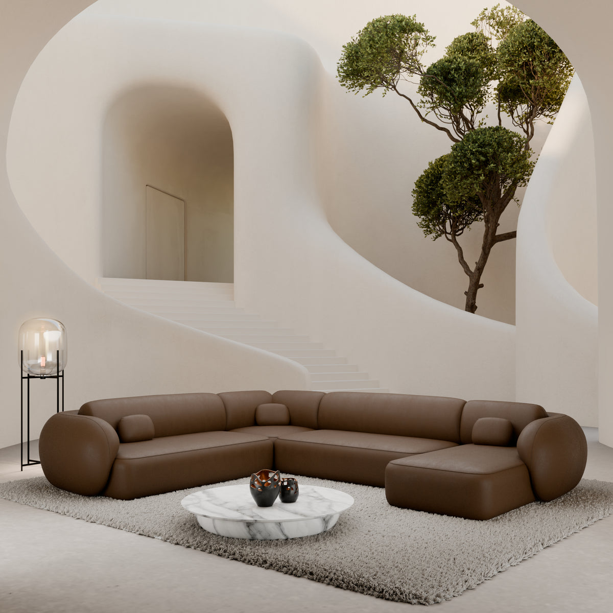 
Divano panoramico di design a 7 posti in vera pelle «Avella XXL» - Vera pelle Choco Brown / Lato lungo a sinistra