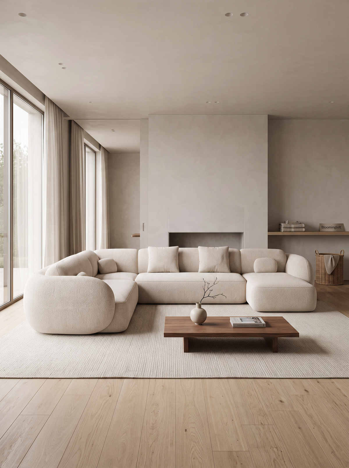
Canapé panoramique design 7 places « Avella XXL » revêtu de tissu structuré - Tissu texturé Beige / Côté long gauche