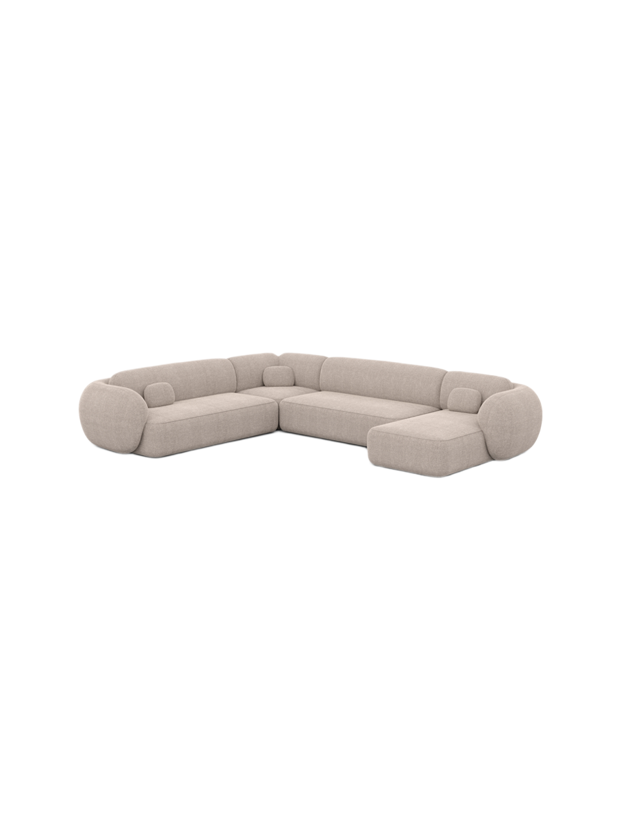 
Divano panoramico di design a 7 posti «Avella XXL» con rivestimento in tessuto strutturato - Tessuto strutturato Beige / Lato lungo a sinistra