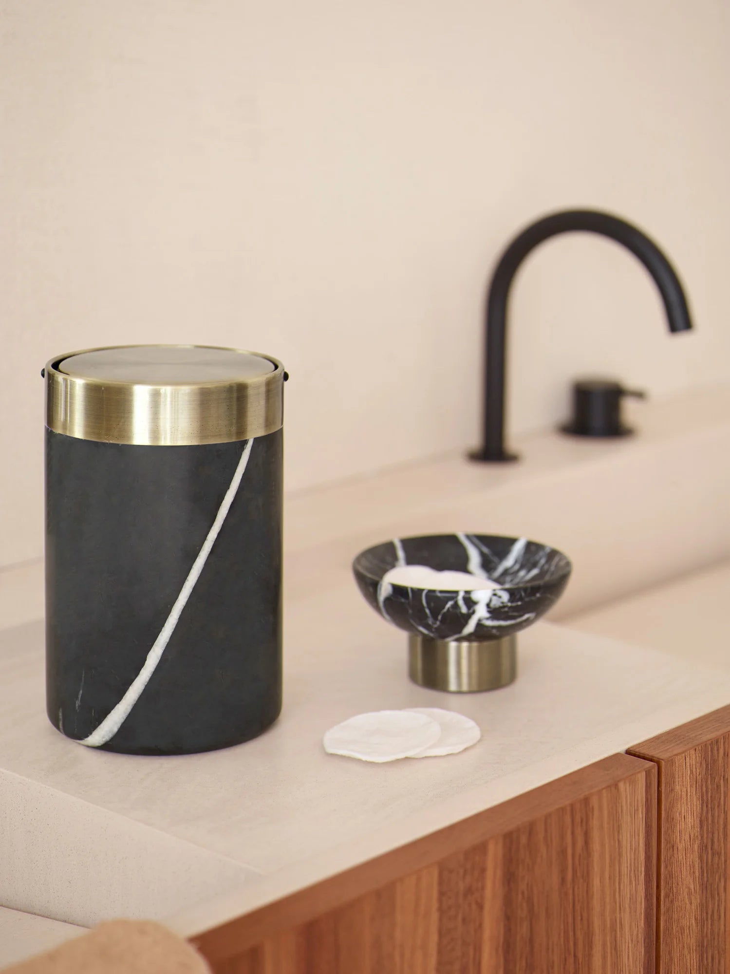 
Handmade, Luxurious Cosmetic Mirror "Nero Lux" in Marble, Black/Gold