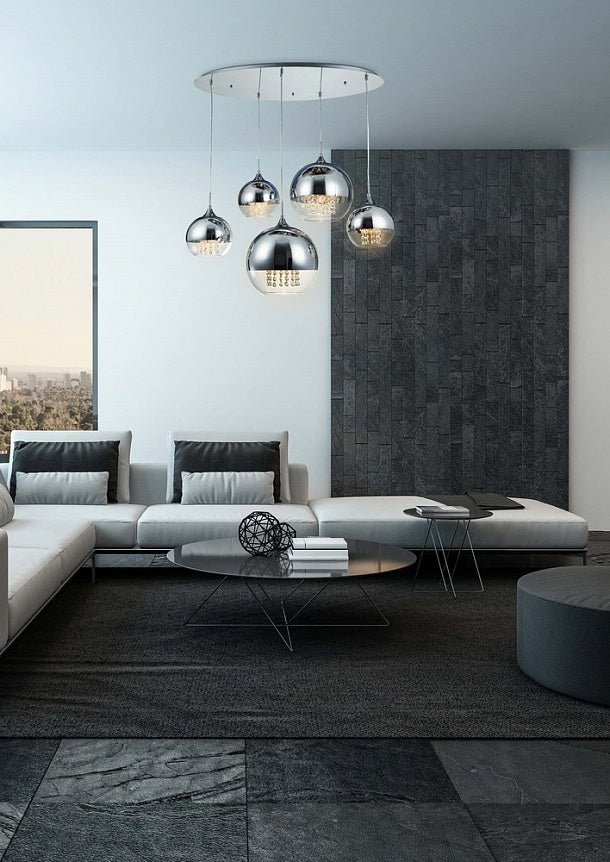 
Design Hängelampe „Fermi“ Gold“ 5-Flammig - Silber
