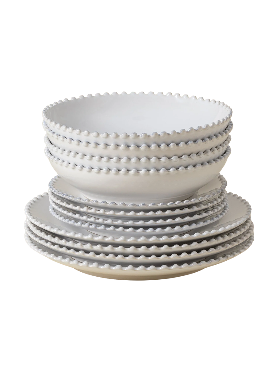 
Handmade Dinnerware Set "Pearl White," 4 Persons, 12-Piece
