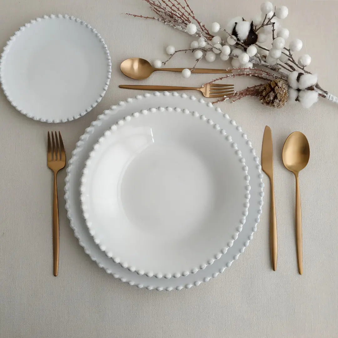 
Handmade Dinnerware Set "Pearl White," 4 Persons, 12-Piece