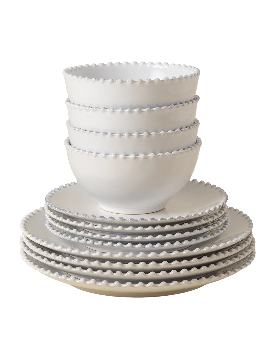 
Handmade dinnerware set "Pearl II White", 4 persons, 12-piece