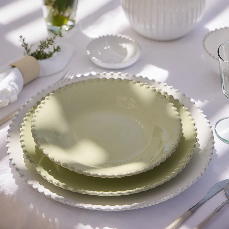 
Handmade soup plate "Pearl" - Light green