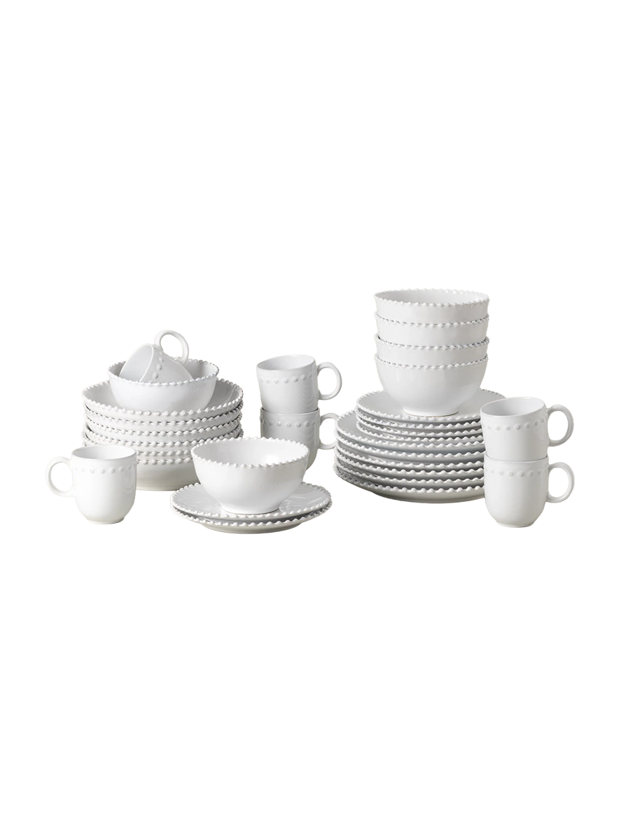 
Handmade Dinnerware Set "Pearl White," 6 People, 30 Pieces