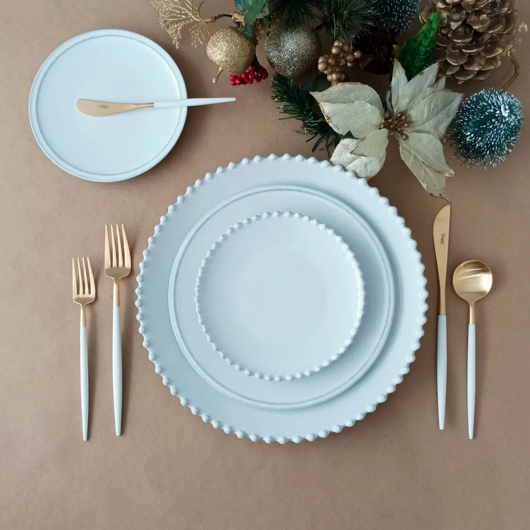
Handmade Dinnerware Set "Pearl White," 6 People, 30 Pieces