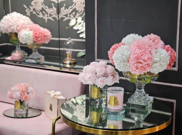 
Parfum d'ambiance luxueux « Bouquet d'hortensias de Provence » - Rose et or mélangés
