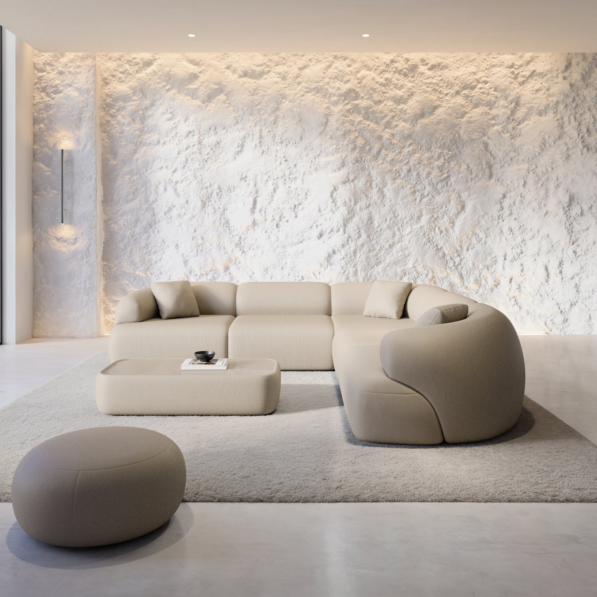 
5-Sitzer Design Echtleder Ecksofa „Astoria“ - Echtleder Beige