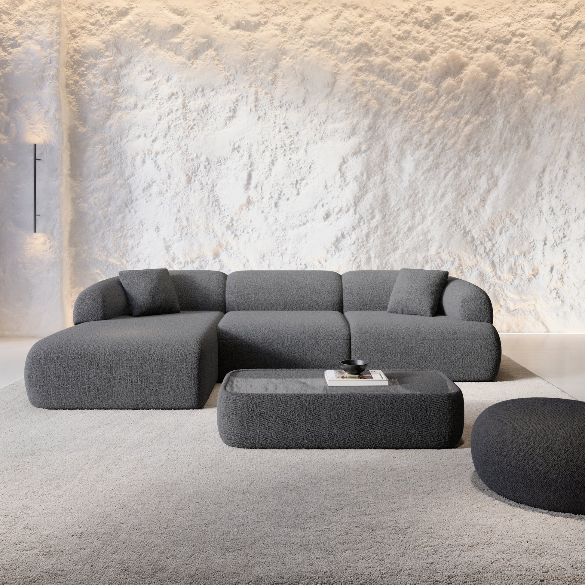 
4-Sitzer Design Ecksofa „Astoria“ mit Bouclé-Bezug - Bouclé Graphit / Eckteil links