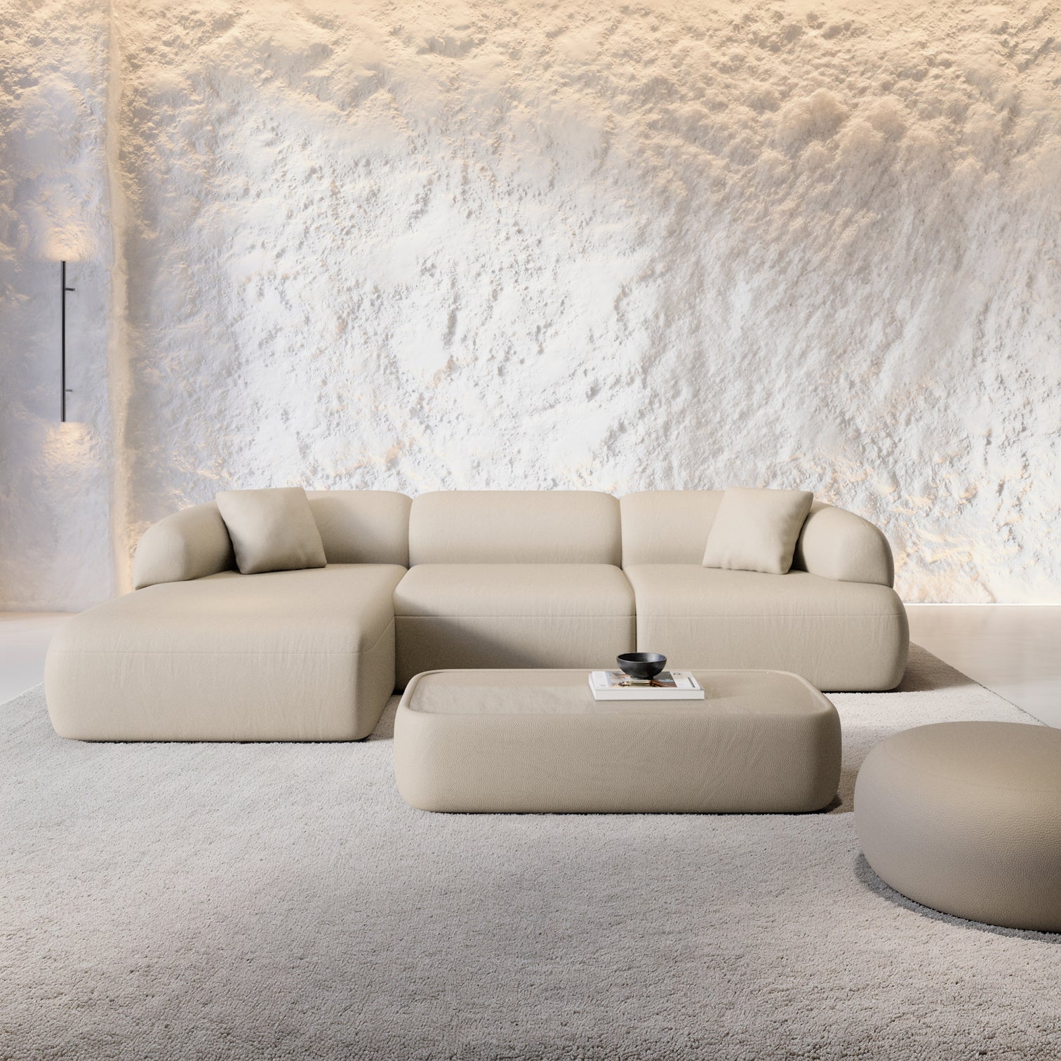 
Canapé d’angle design 4 places en cuir véritable « Astoria » - Cuir véritable Beige / Élément d’angle gauche