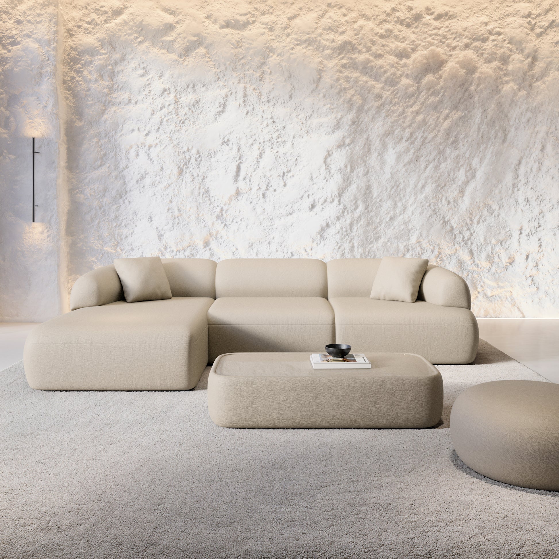 
4-Sitzer Design Echtleder Ecksofa „Astoria“ - Echtleder Beige / Eckteil links