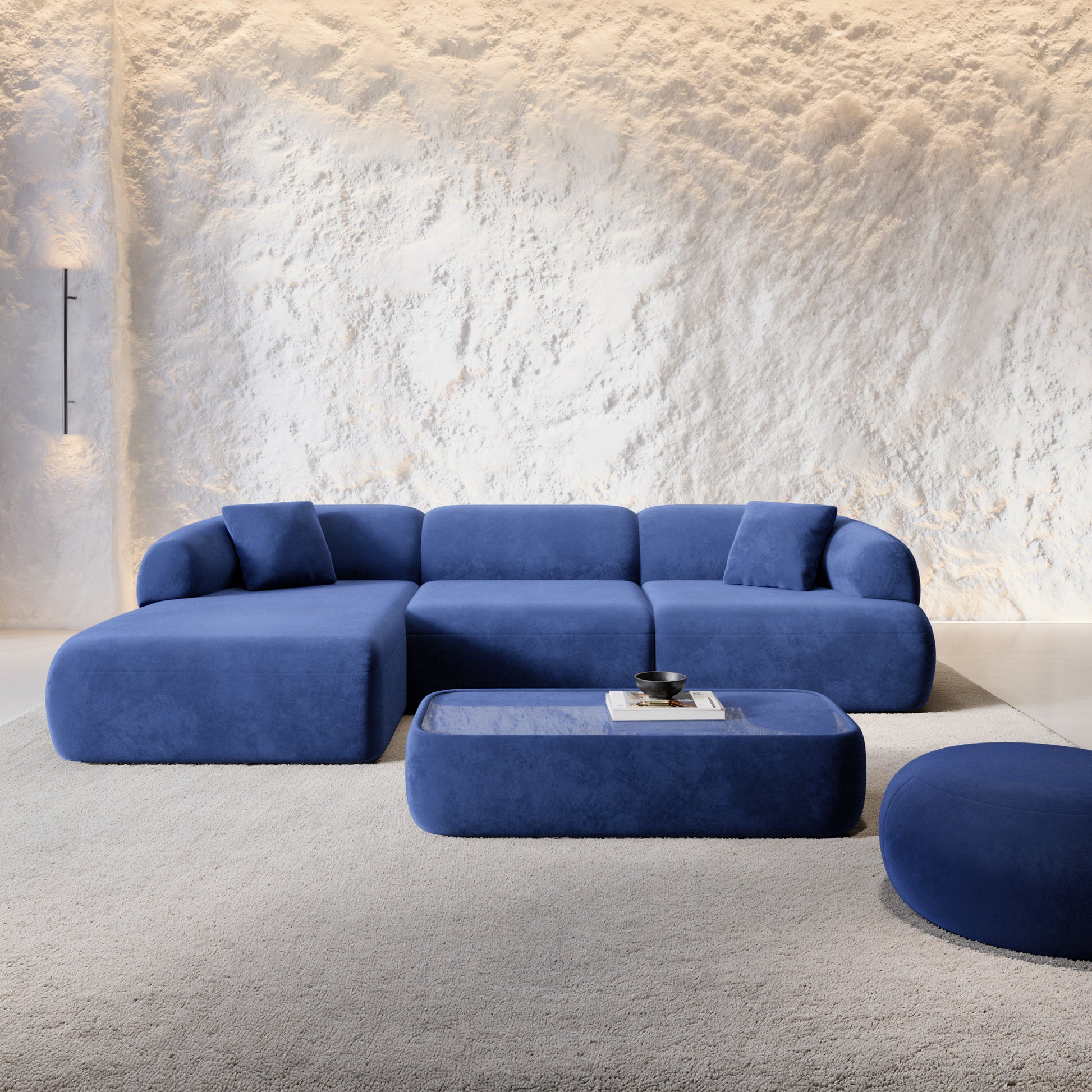 
4-Sitzer Design Ecksofa „Astoria“ mit Samtbezug - Samtbezug Königsblau / Eckteil links