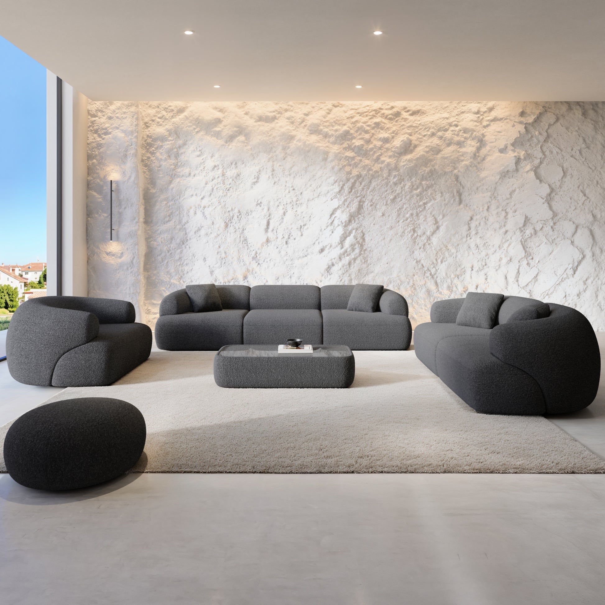 
Design Loungesessel „Astoria“ mit Bouclé-Bezug - Bouclé Graphit