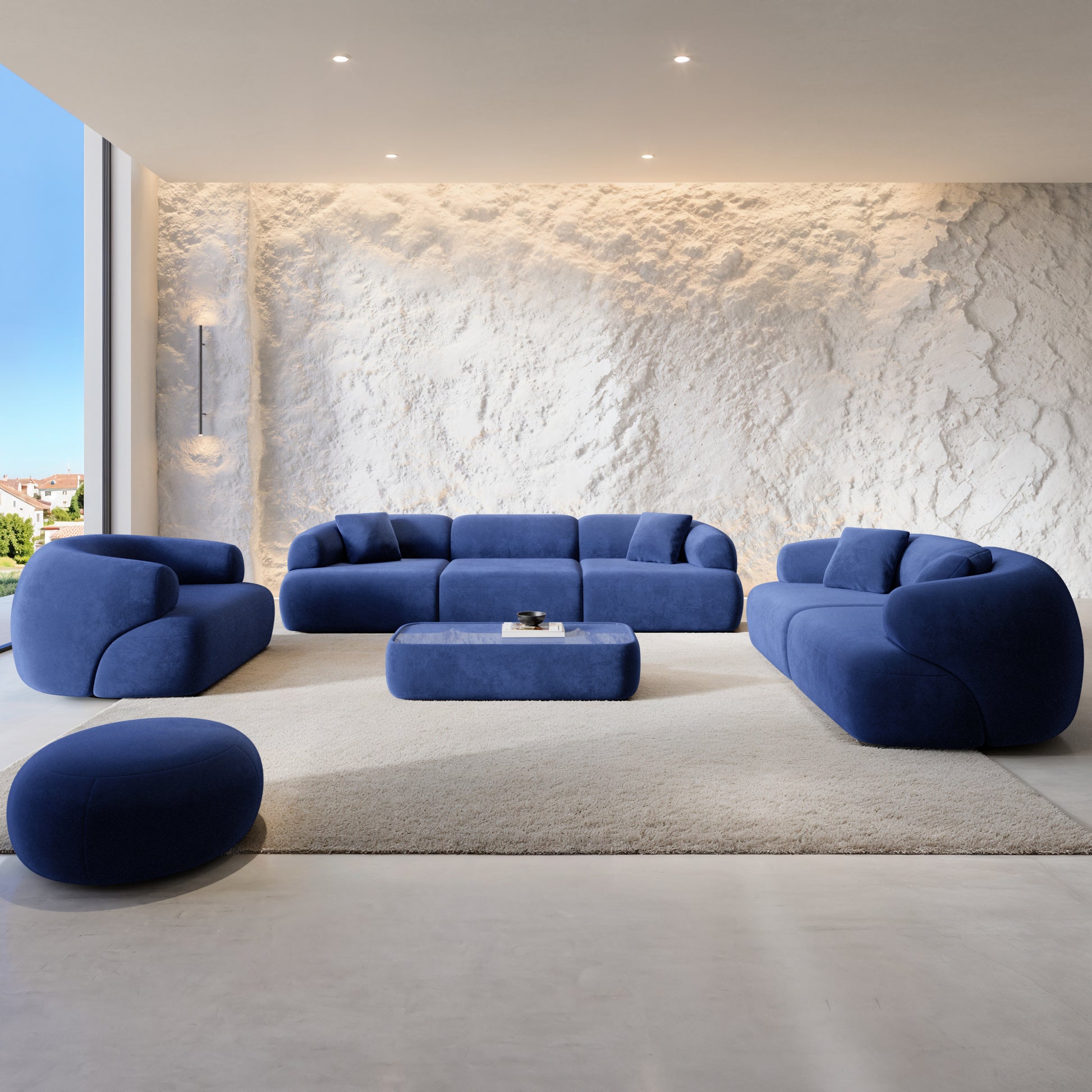 
Design Loungesessel „Astoria“ mit Samtbezug - Samtbezug Königsblau