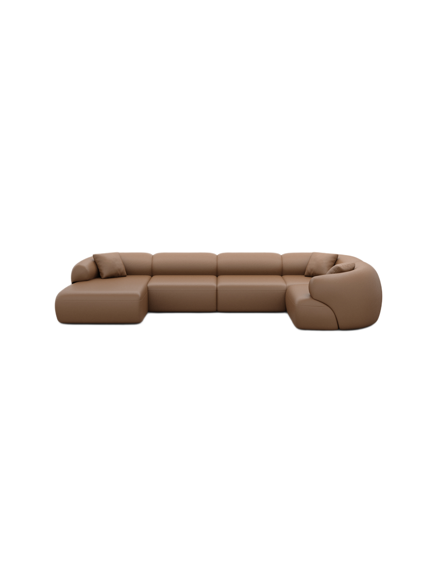 
6-Sitzer Design Echtleder Panorama-Sofa „Astoria XL“ - Echtleder Beige / Lange Seite links