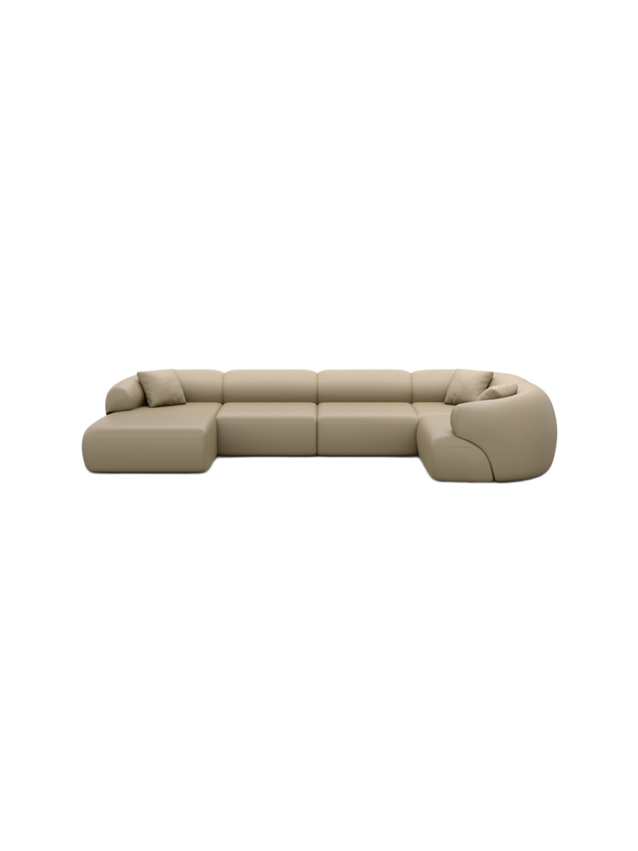 
6-Sitzer Design Echtleder Panorama-Sofa „Astoria XL“ - Echtleder Beige / Lange Seite links