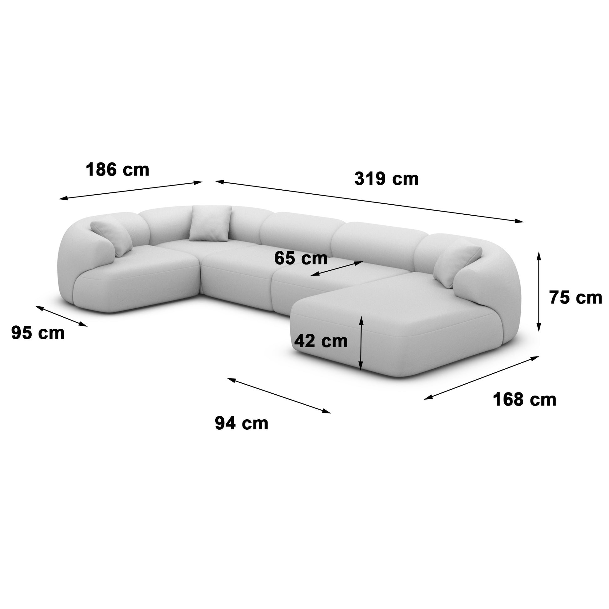 
6-Sitzer Design Echtleder Panorama-Sofa „Astoria XL“ - Echtleder Beige / Lange Seite links