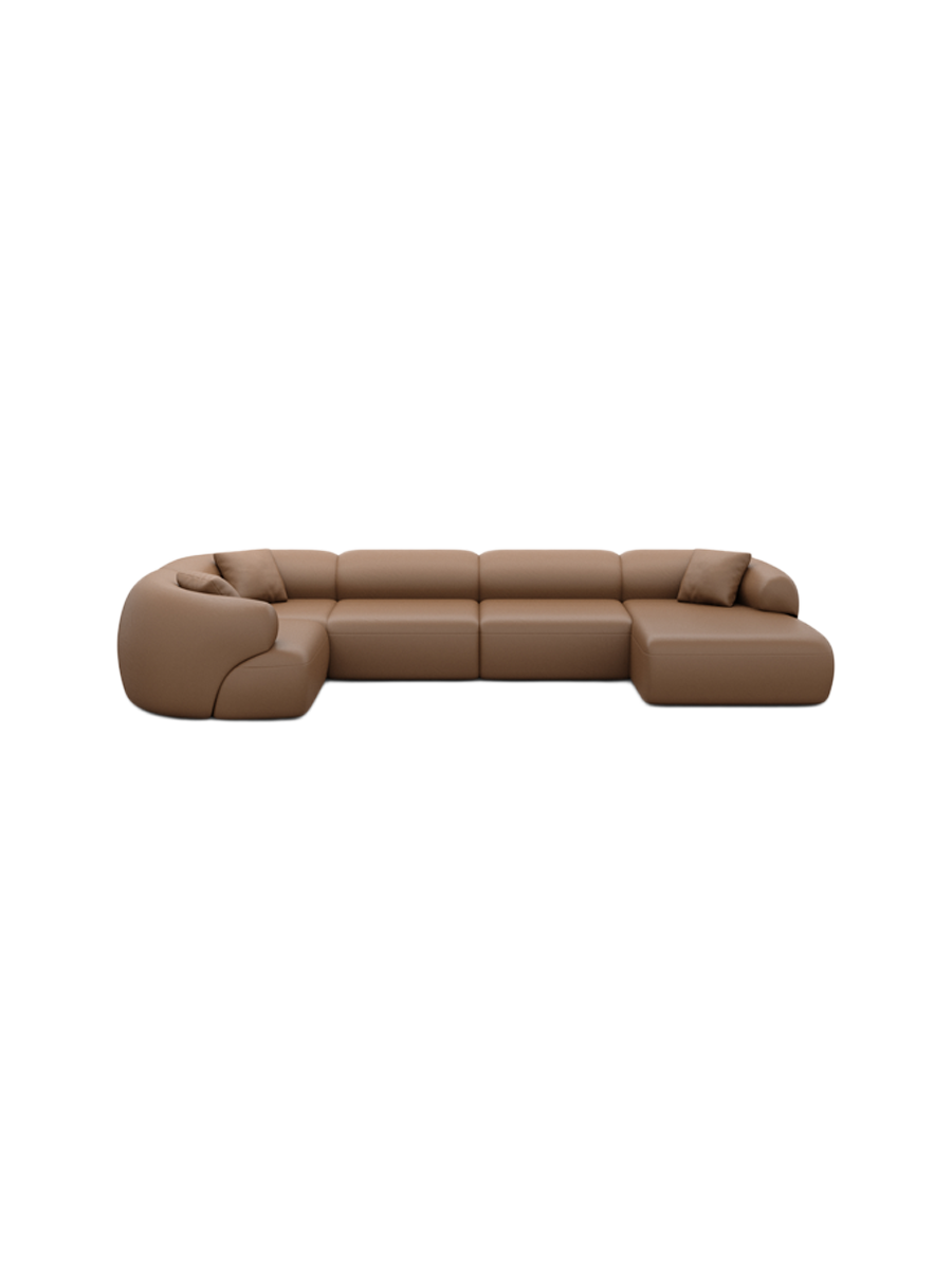 
6-Sitzer Design Echtleder Panorama-Sofa „Astoria XL“ - Echtleder Beige / Lange Seite links