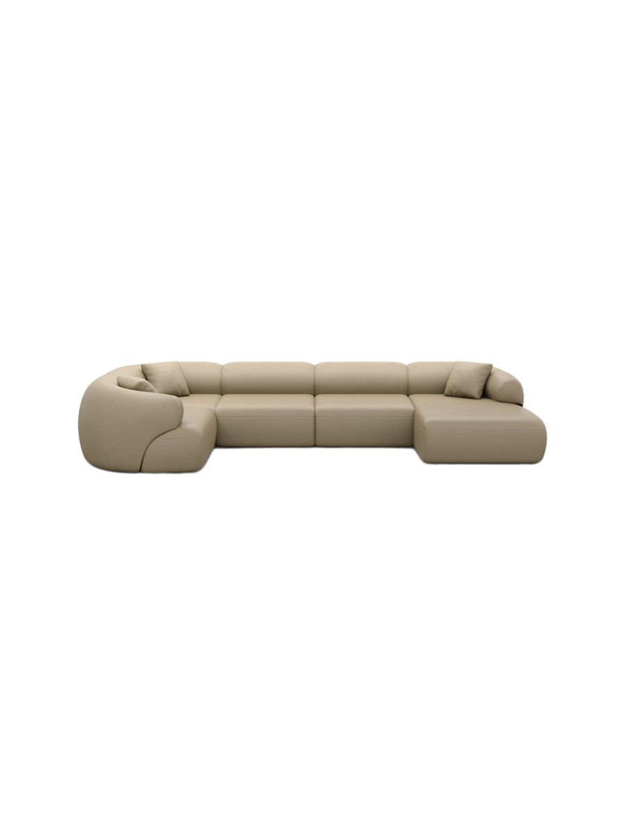 
6-Sitzer Design Echtleder Panorama-Sofa „Astoria XL“ - Echtleder Beige / Lange Seite links