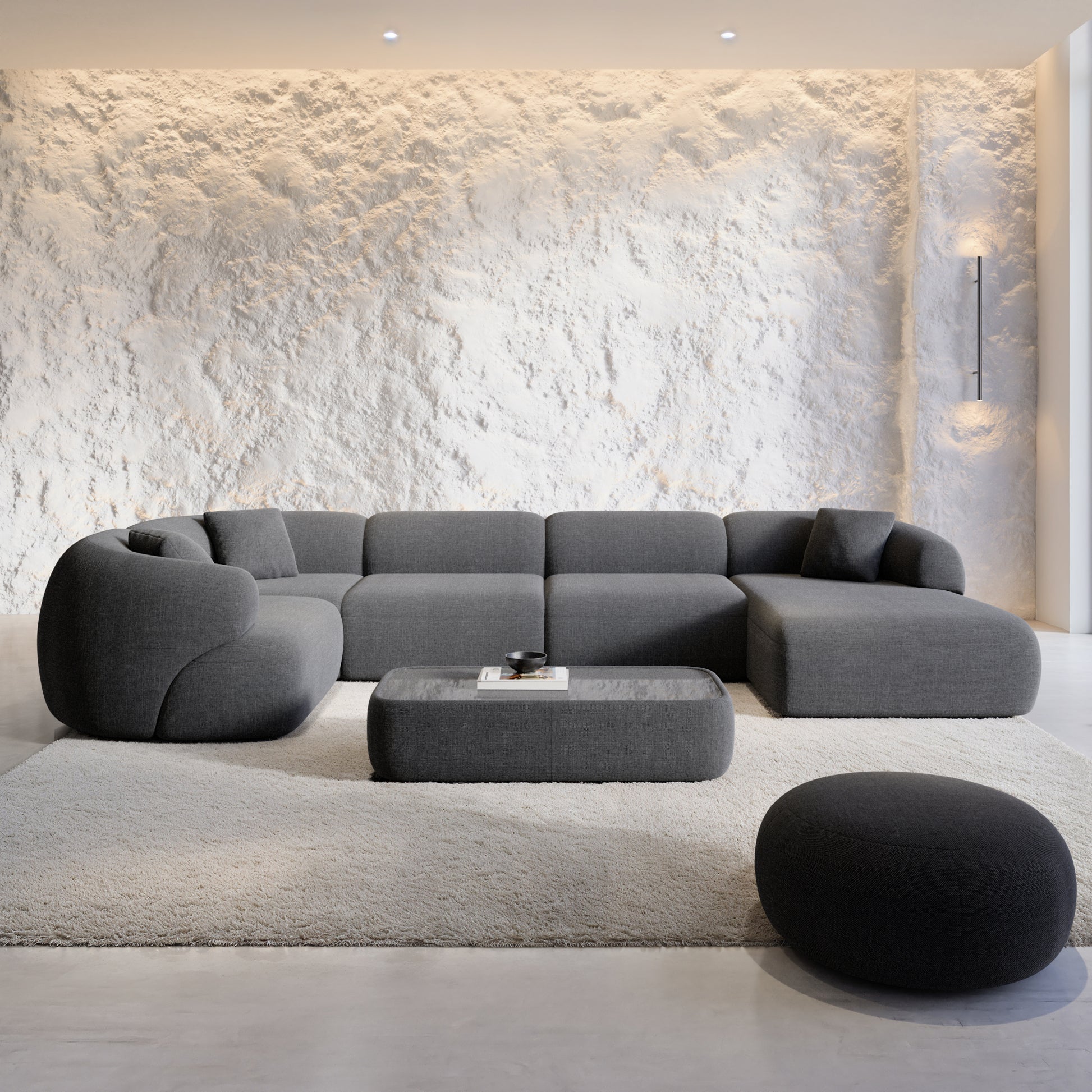 
6-Sitzer Design Panorama-Sofa „Astoria XL“ mit Strukturstoff-Bezug - Strukturstoff Anthrazit / Lange Seite links