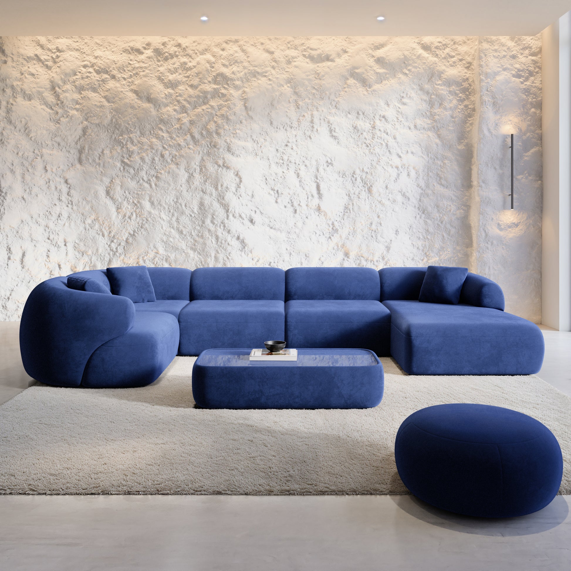 
6-Sitzer Design Panorama-Sofa „Astoria XL“ mit Samtbezug - Samtbezug Königsblau / Lange Seite links