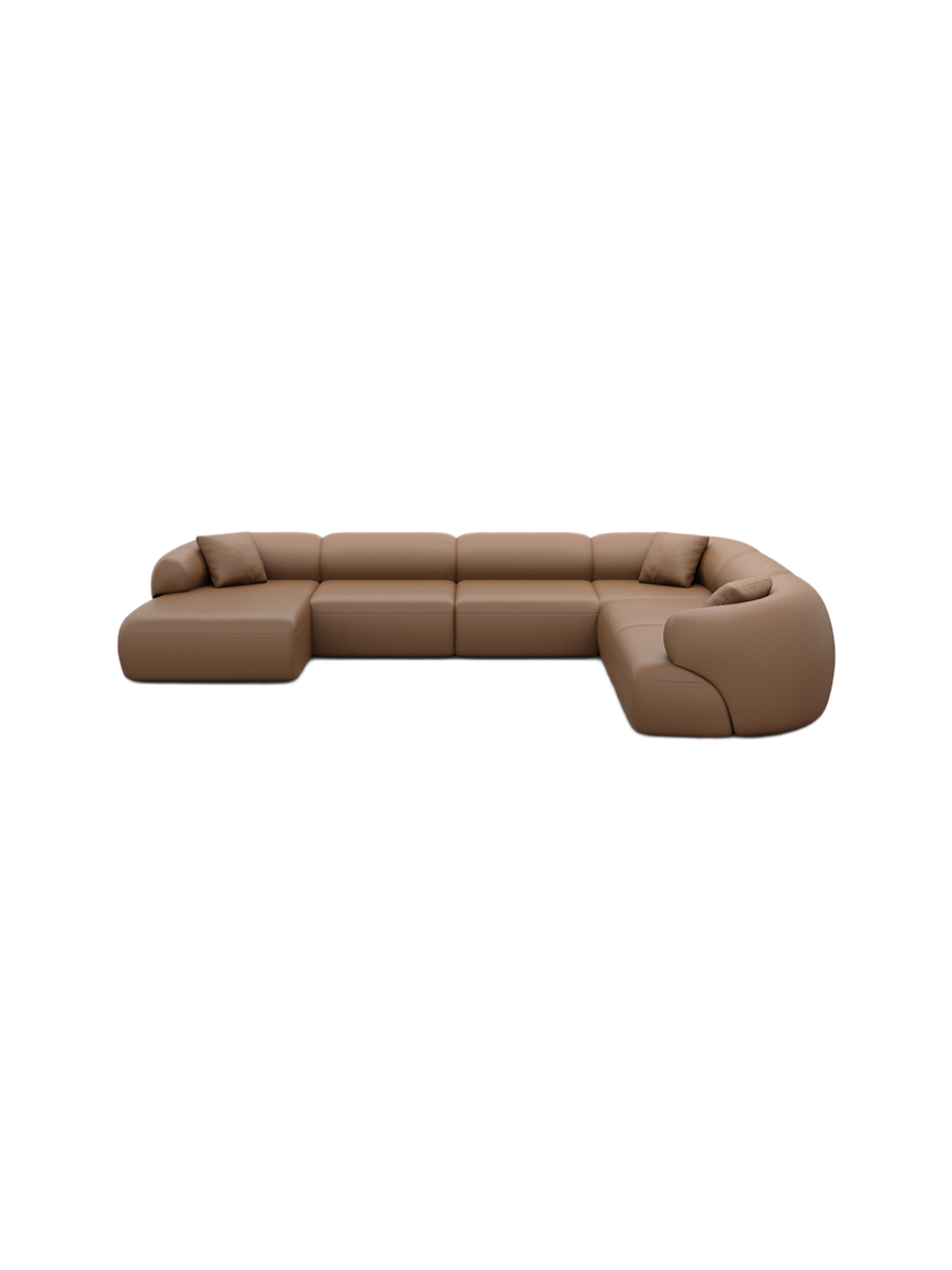 
7-Sitzer Design Echtleder Panorama-Sofa „Astoria XXL“ - Echtleder Beige / Lange Seite links