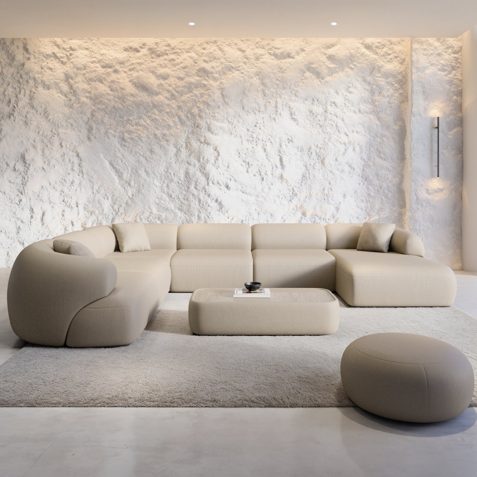 
7-Sitzer Design Echtleder Panorama-Sofa „Astoria XXL“ - Echtleder Beige / Lange Seite links