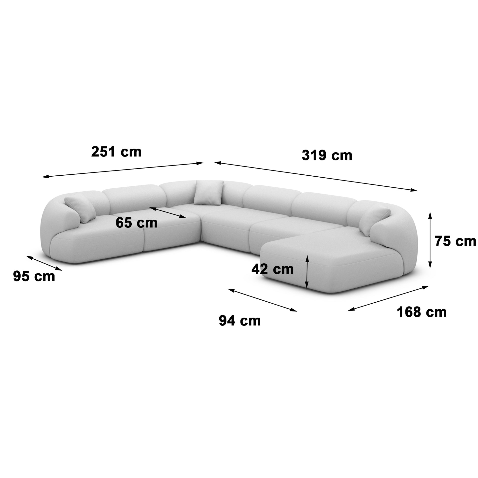 
7-Sitzer Design Echtleder Panorama-Sofa „Astoria XXL“ - Echtleder Beige / Lange Seite links