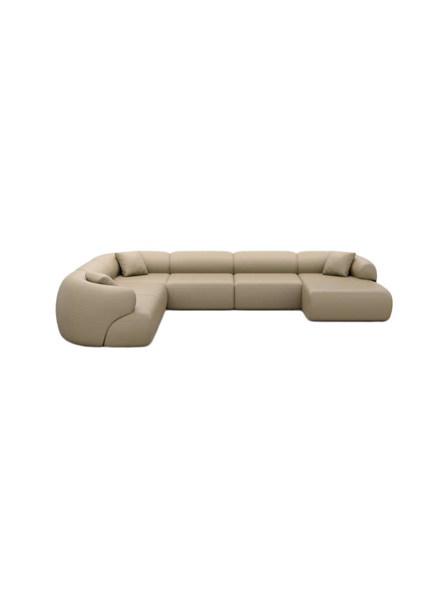 
7-Sitzer Design Echtleder Panorama-Sofa „Astoria XXL“ - Echtleder Beige / Lange Seite links