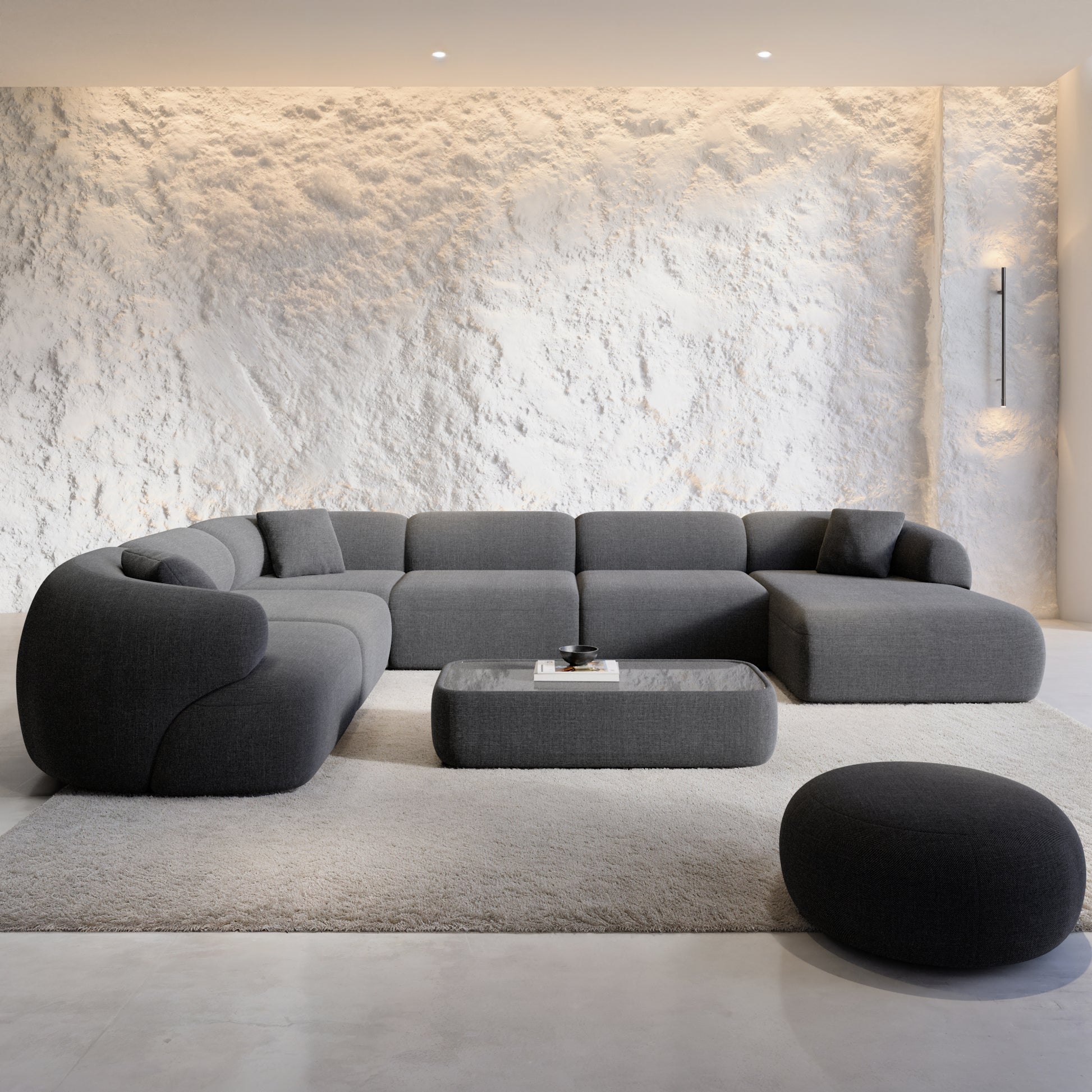 
7-Sitzer Design Panorama-Sofa „Astoria XXL“ mit Strukturstoff-Bezug - Strukturstoff Anthrazit / Lange Seite links