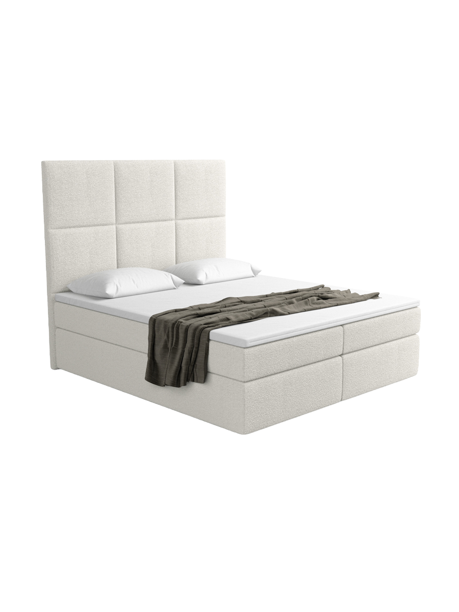 
Design Boxspringbett „Maravella“ mit Ablagefach, Bouclé Weiss - 140 x 200 cm
