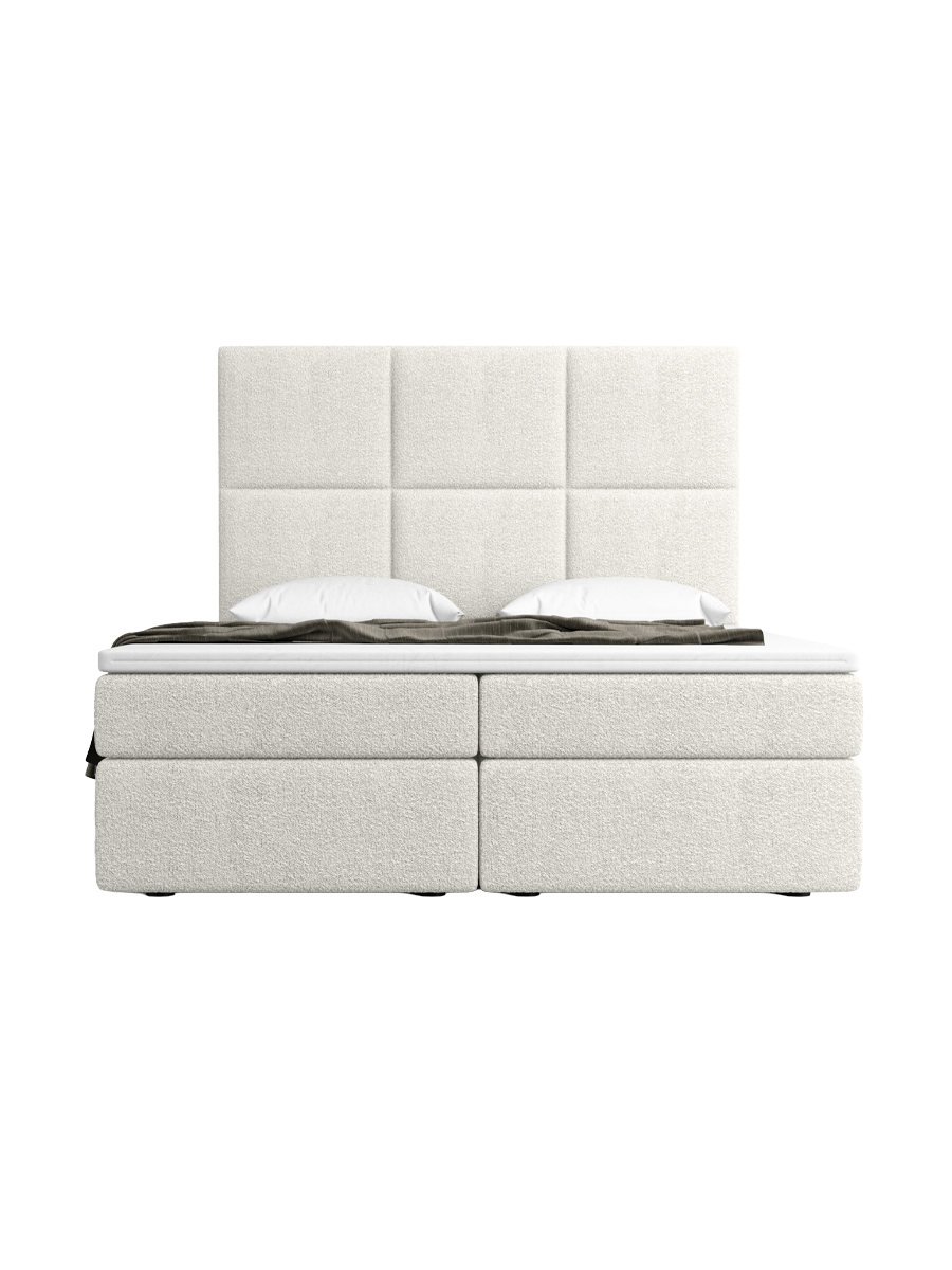 
Design Boxspringbett „Maravella“ mit Ablagefach, Bouclé Weiss - 140 x 200 cm