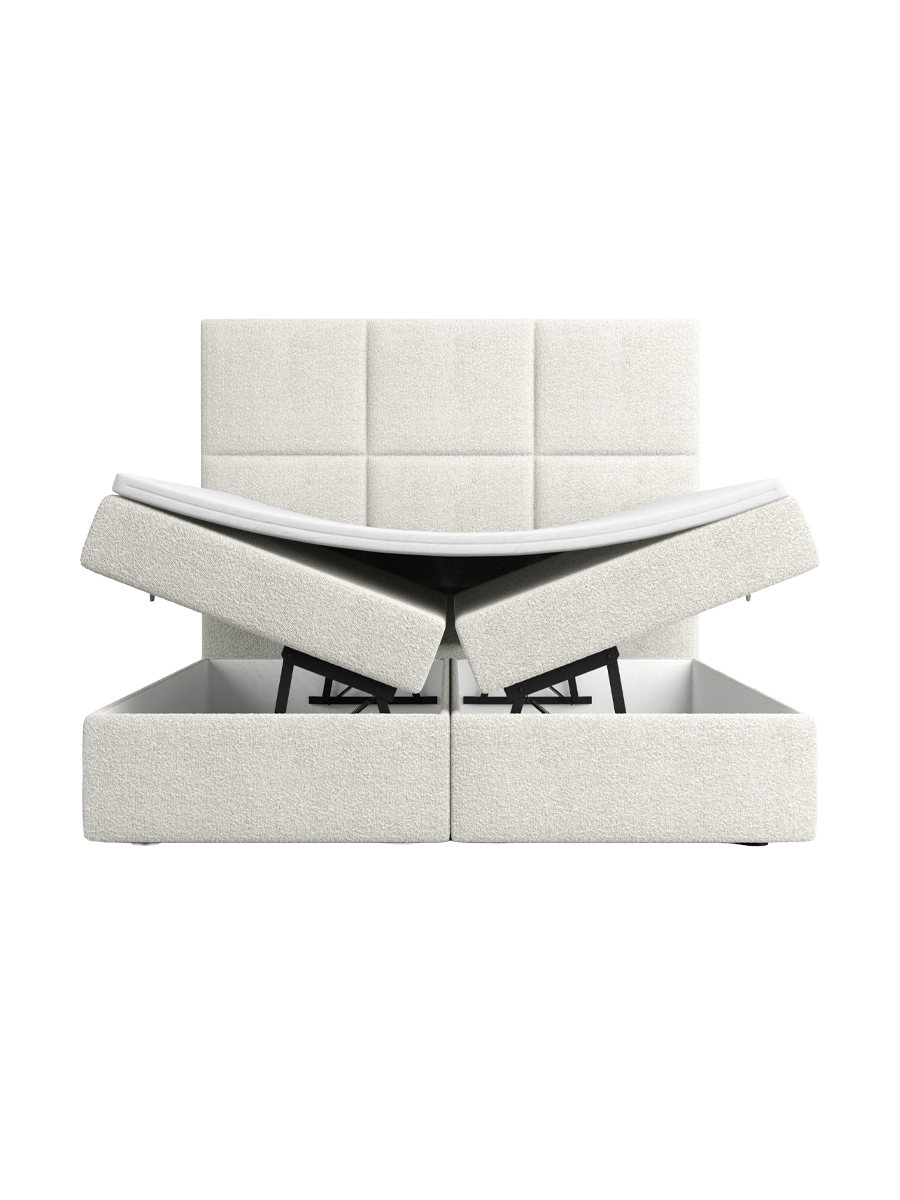 
Design Boxspringbett „Maravella“ mit Ablagefach, Bouclé Weiss - 140 x 200 cm