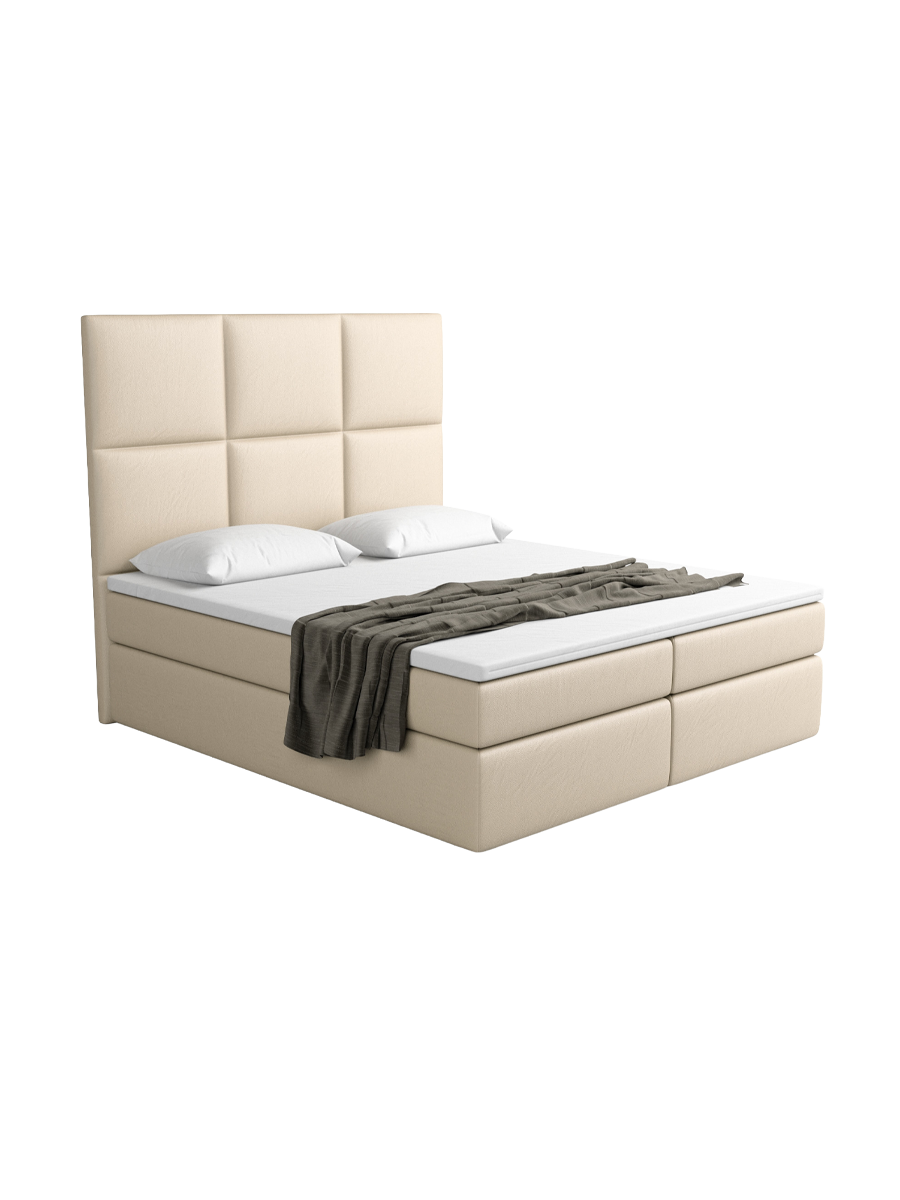
Design Boxspringbett „Maravella“ mit Ablagefach, Kunstleder Beige - 140 x 200 cm