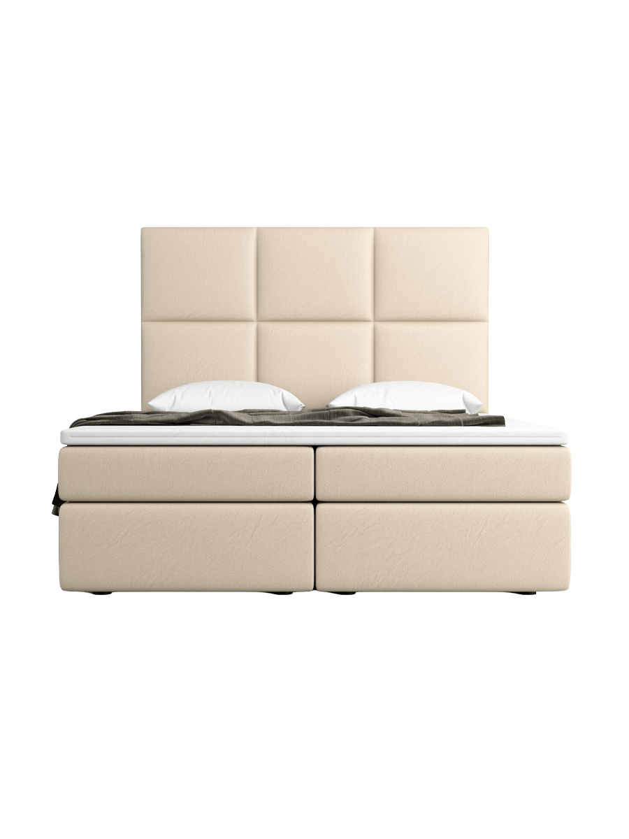 
Design Boxspringbett „Maravella“ mit Ablagefach, Kunstleder Beige - 140 x 200 cm