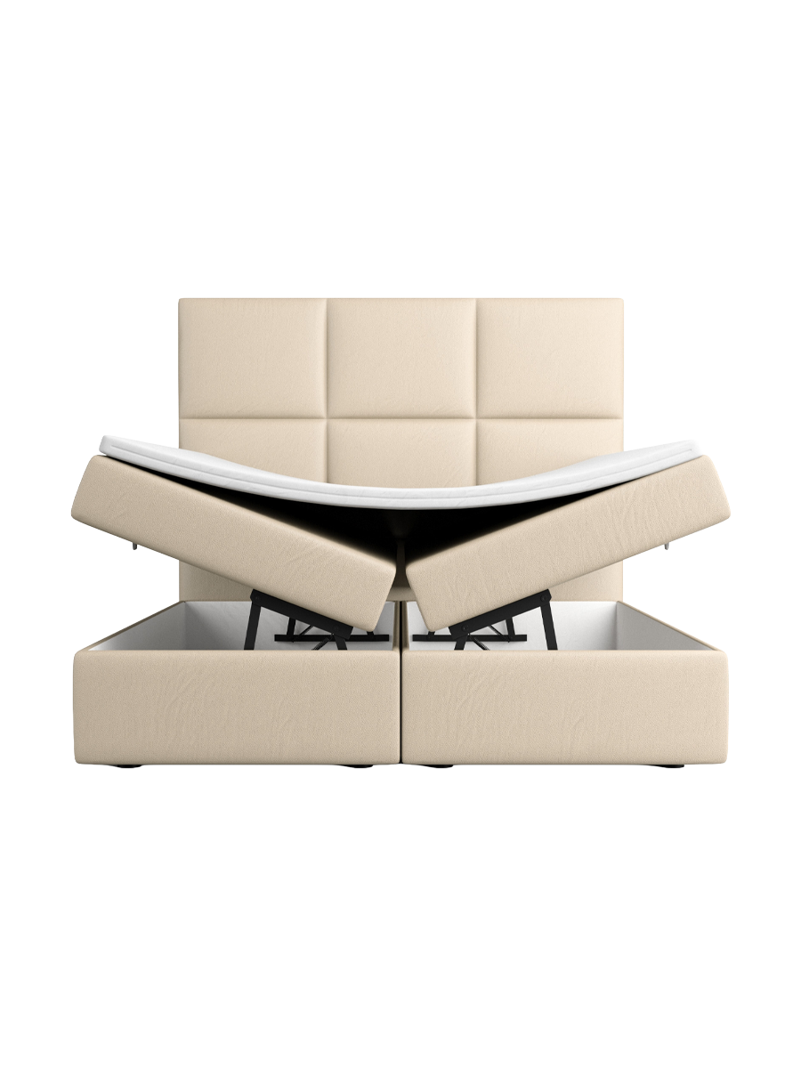 
Design Boxspringbett „Maravella“ mit Ablagefach, Kunstleder Beige - 140 x 200 cm