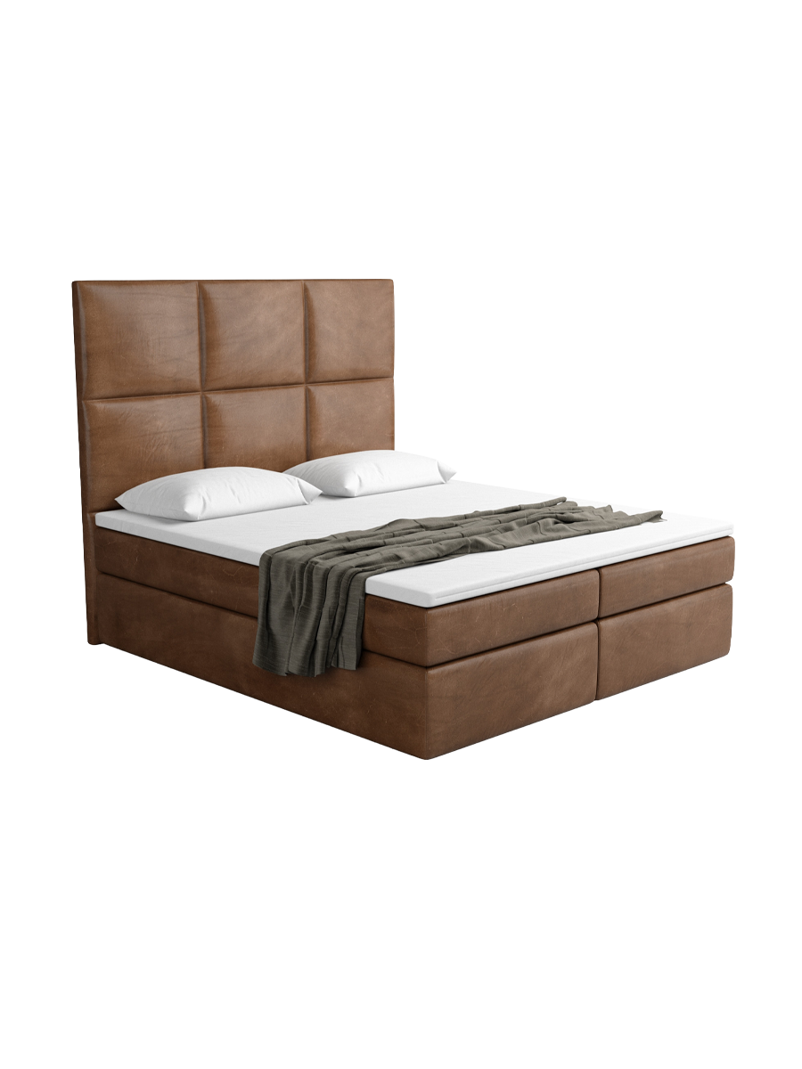 
Design Boxspringbett „Maravella“ mit Ablagefach, Kunstleder Choco Brown - 140 x 200 cm