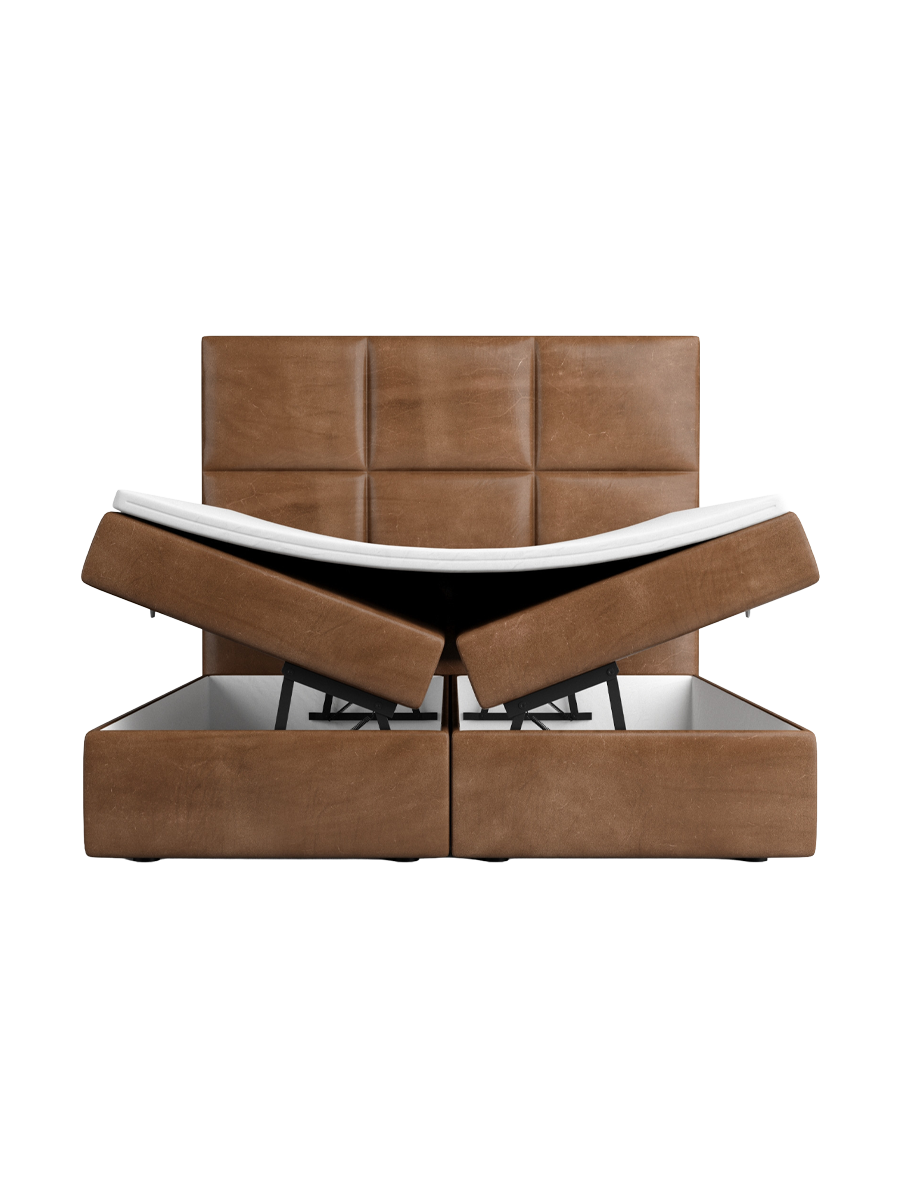 
Design Boxspringbett „Maravella“ mit Ablagefach, Kunstleder Choco Brown - 140 x 200 cm