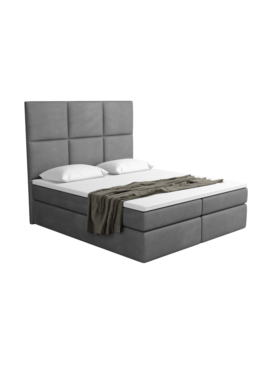 
Design Boxspringbett „Maravella“ mit Ablagefach, Kunstleder Grau - 140 x 200 cm