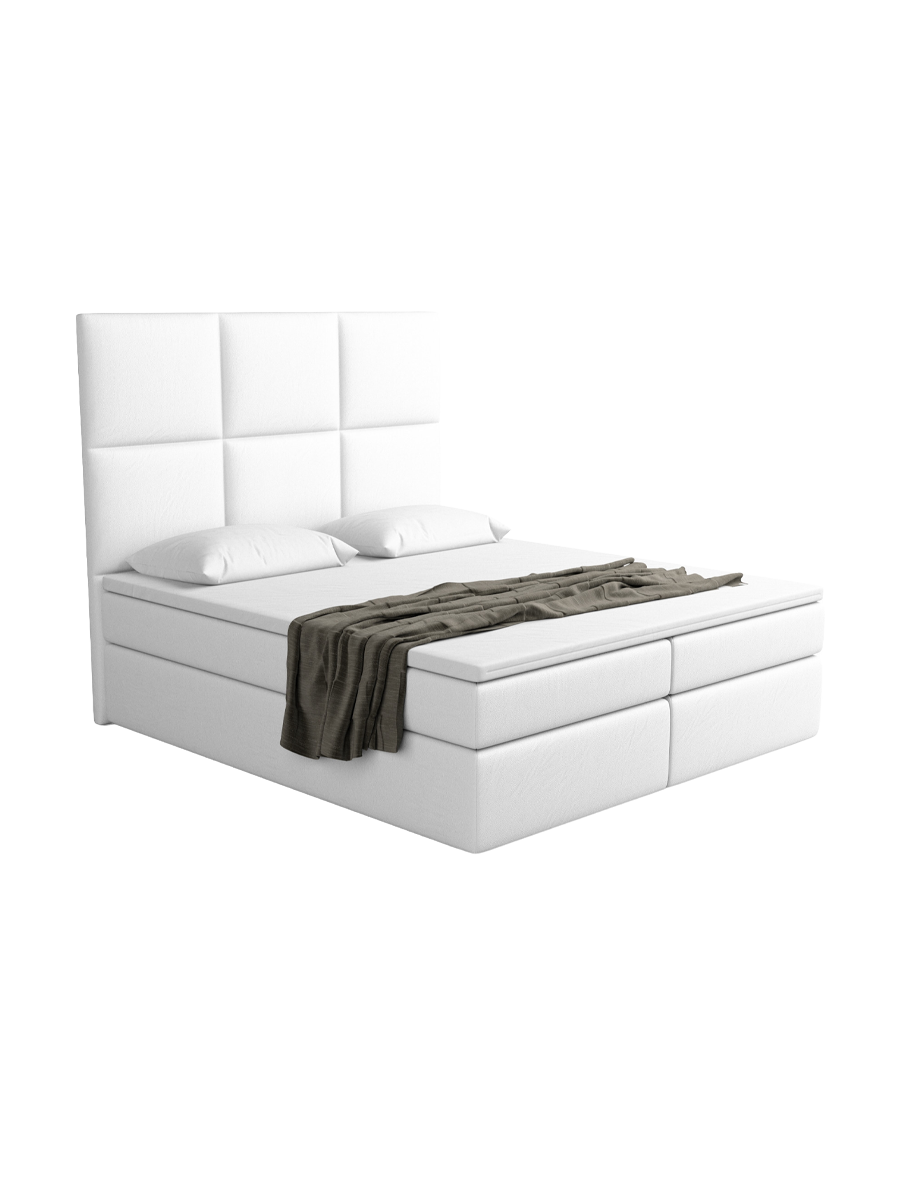 
Design Boxspringbett „Maravella“ mit Ablagefach, Kunstleder Weiss - 140 x 200 cm
