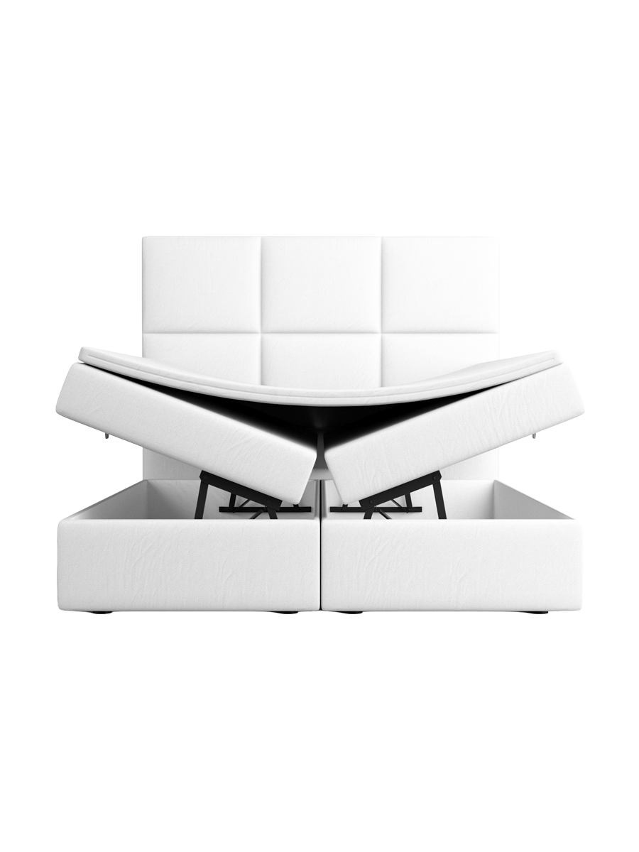 
Design Boxspringbett „Maravella“ mit Ablagefach, Kunstleder Weiss - 140 x 200 cm