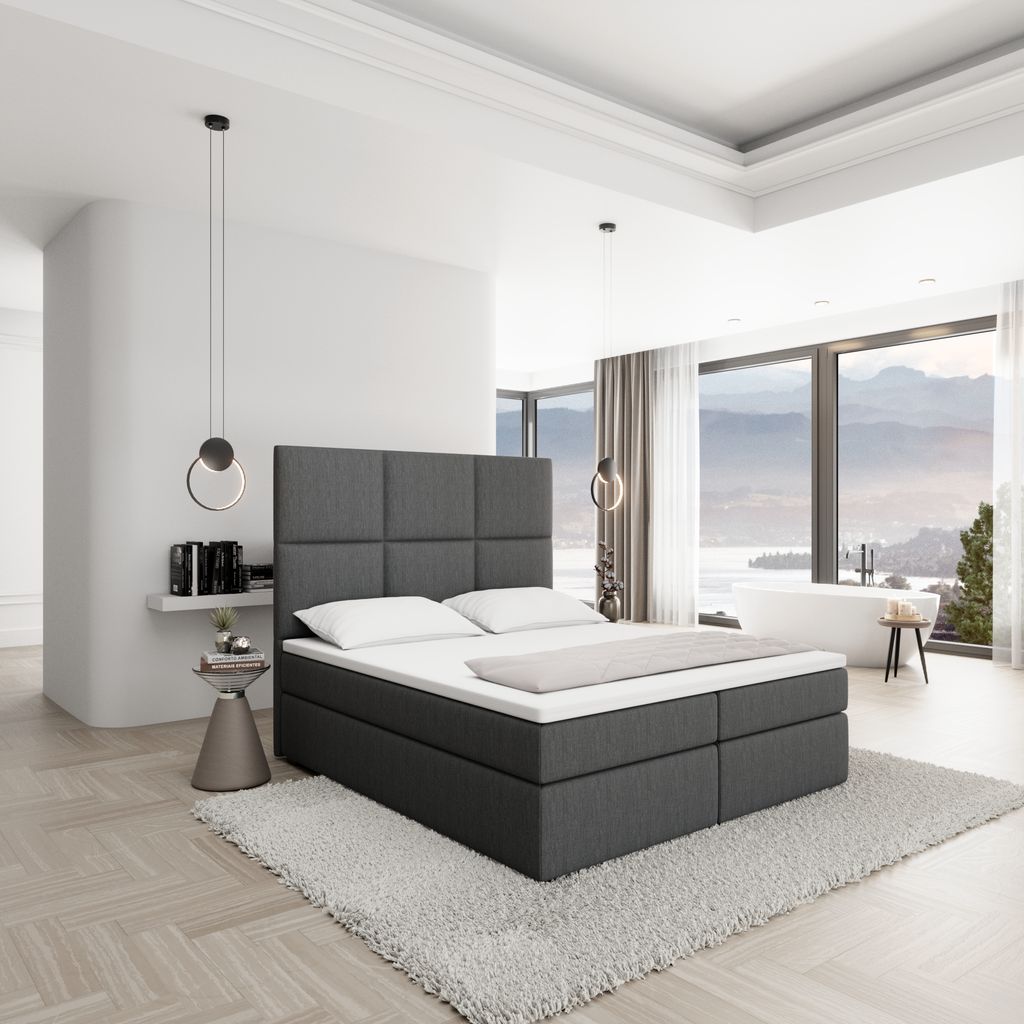 
Designer box spring bed “Maravella” with storage compartment, anthracite woven fabric - 140 x 200 cm