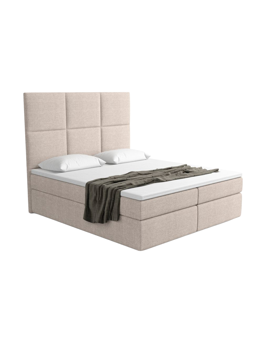 
Designer box spring bed “Maravella” with storage compartment, beige woven fabric - 140 x 200 cm