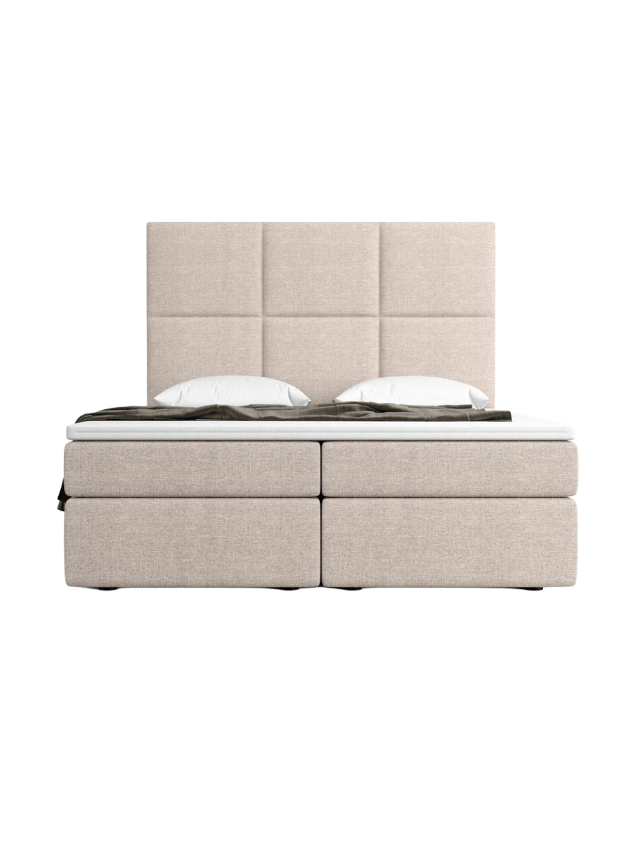 
Designer box spring bed “Maravella” with storage compartment, beige woven fabric - 140 x 200 cm