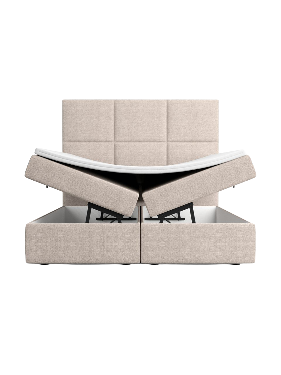 
Designer box spring bed “Maravella” with storage compartment, beige woven fabric - 140 x 200 cm