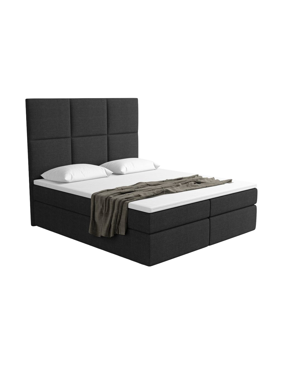 
Designer box spring bed “Maravella” with storage compartment, black woven fabric - 140 x 200 cm